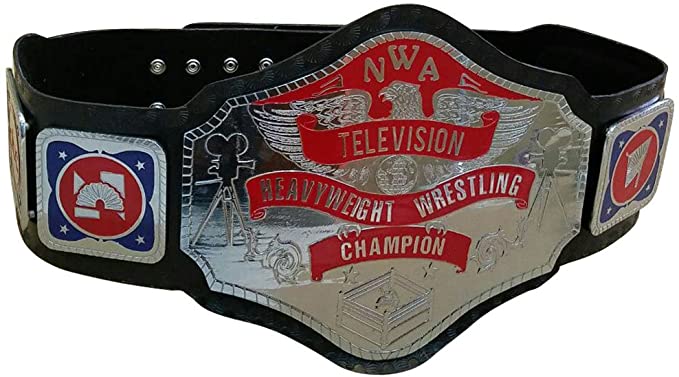 NWA Television Heavyweight Championship Title Belt Red Black Brass Zinc