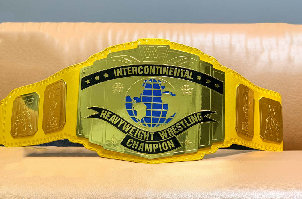 Intercontinental Heavy Weight Championship Replica Tittle Belt Yellow Strap WWF Block Logo