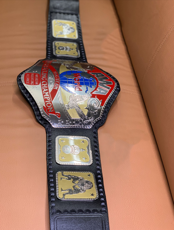 AWA World Tag Team Championship Replica Tittle Belt Brass Adult Size