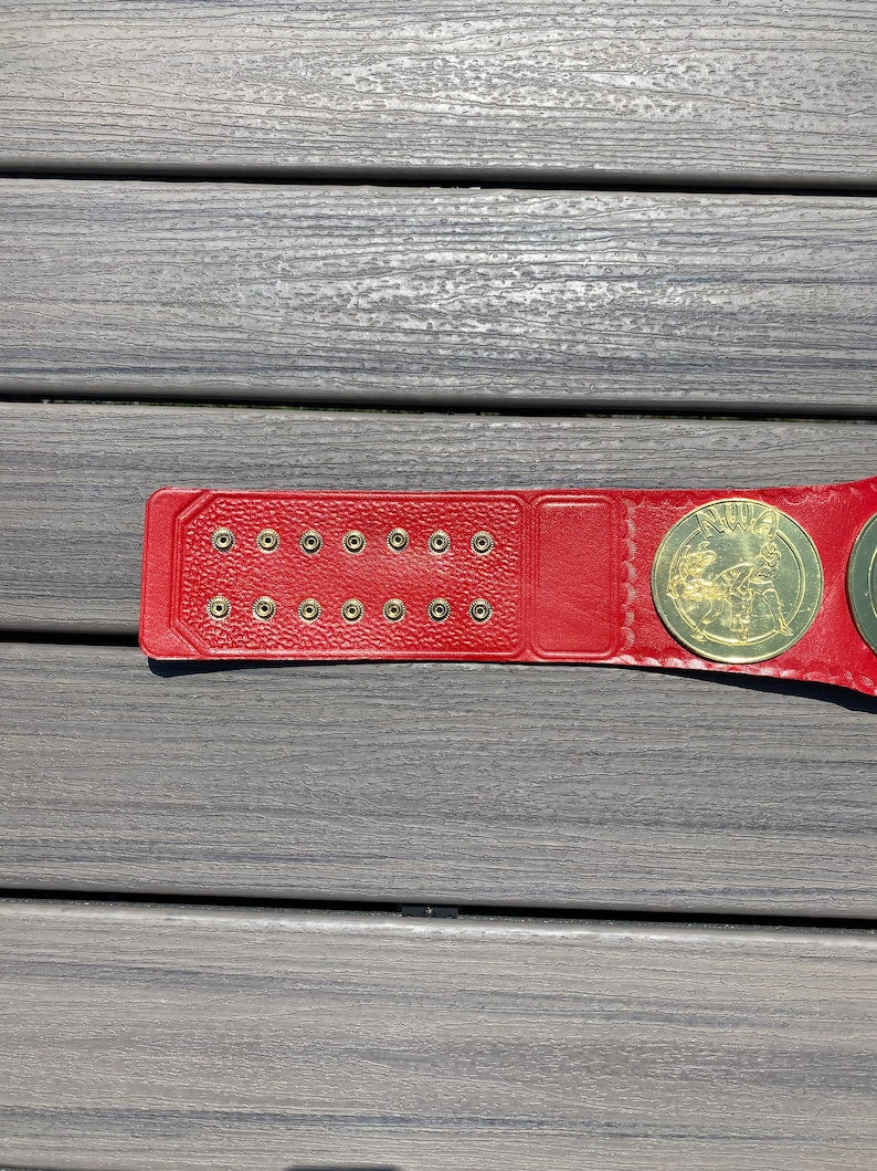 NWA United States Tag Team Championship Title Belt Red Strap Brass Zinc