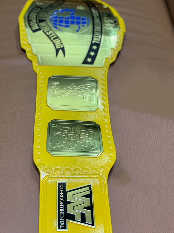 Intercontinental Heavy Weight Championship Replica Tittle Belt Yellow Strap WWF Block Logo