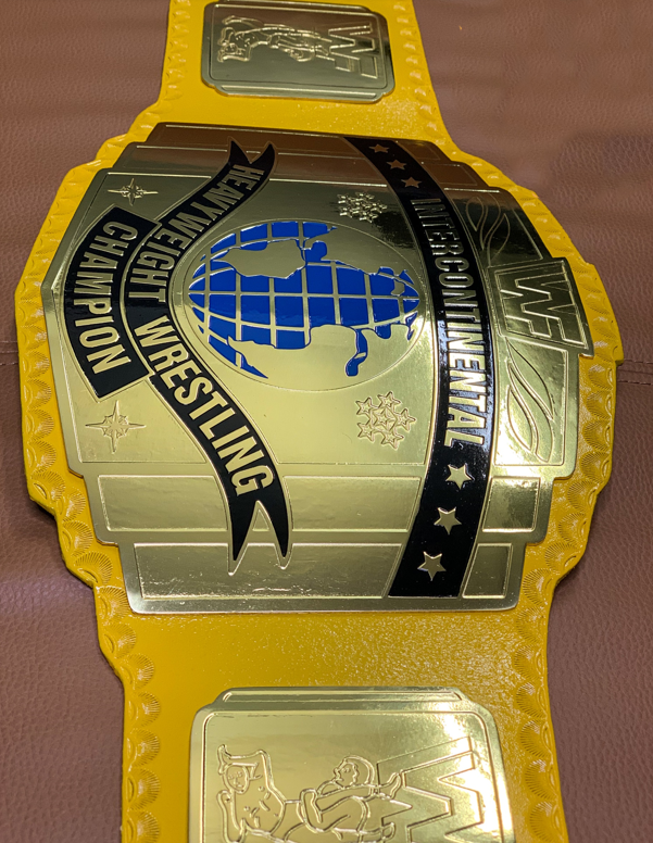 Intercontinental Heavy Weight Championship Replica Tittle Belt Yellow Strap WWF Block Logo