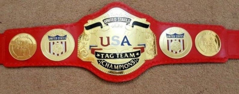 NWA United States Tag Team Championship Title Belt Red Strap Brass Zinc